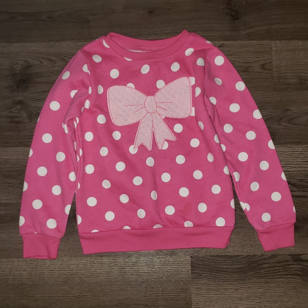 4T Pink & white Polka Dots with bow sweatshirt